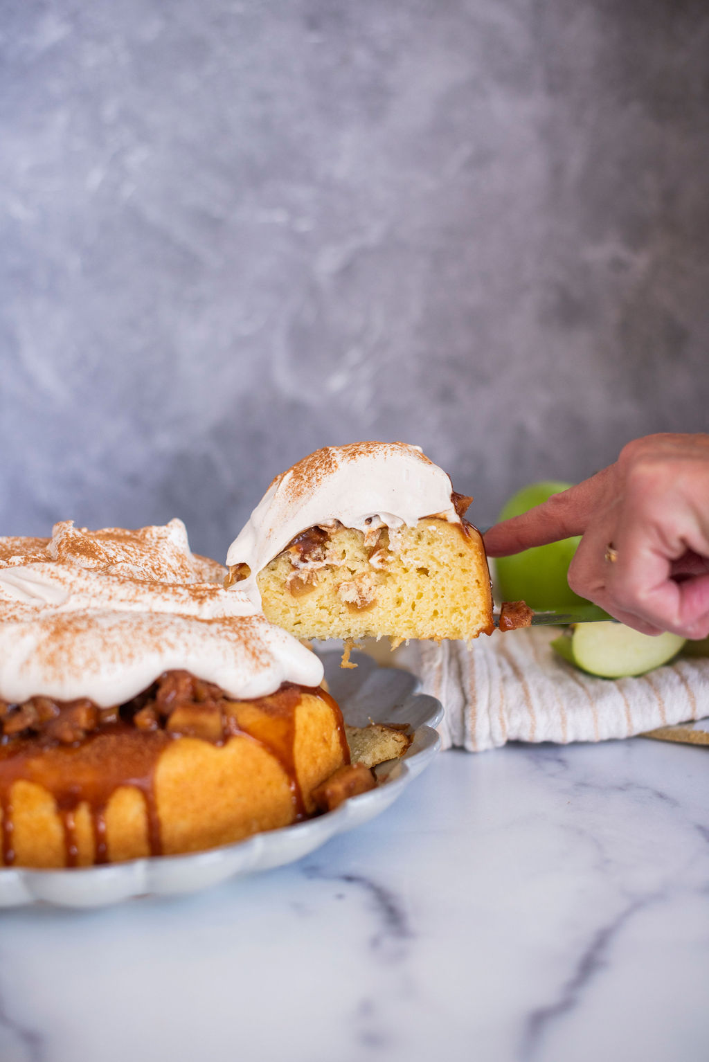 A slice of cake being served.