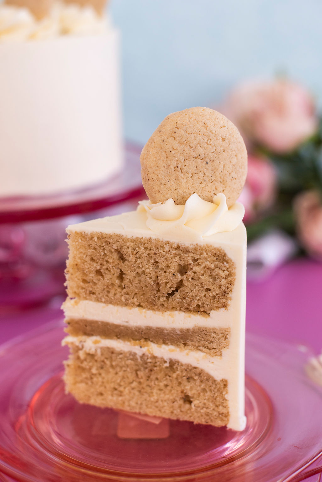 Slice of cake on a plate.