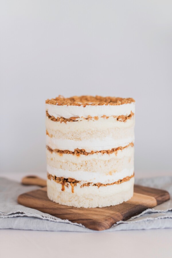 Naked cake on a cutting board