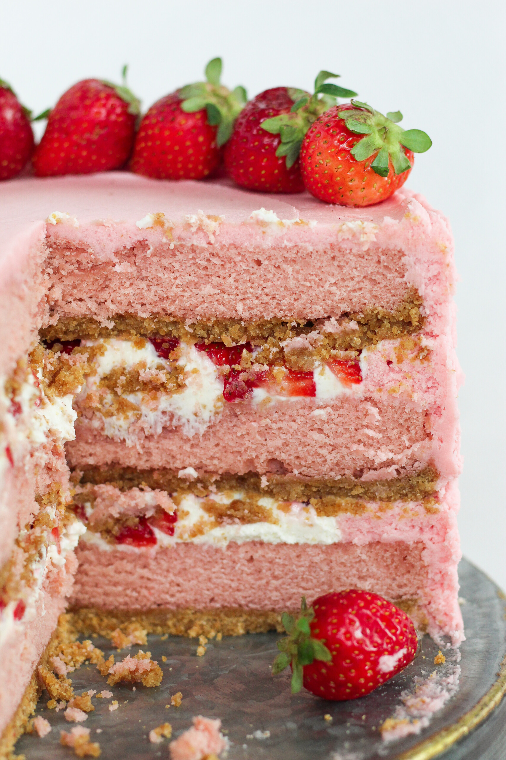 Inside layers of a cake.