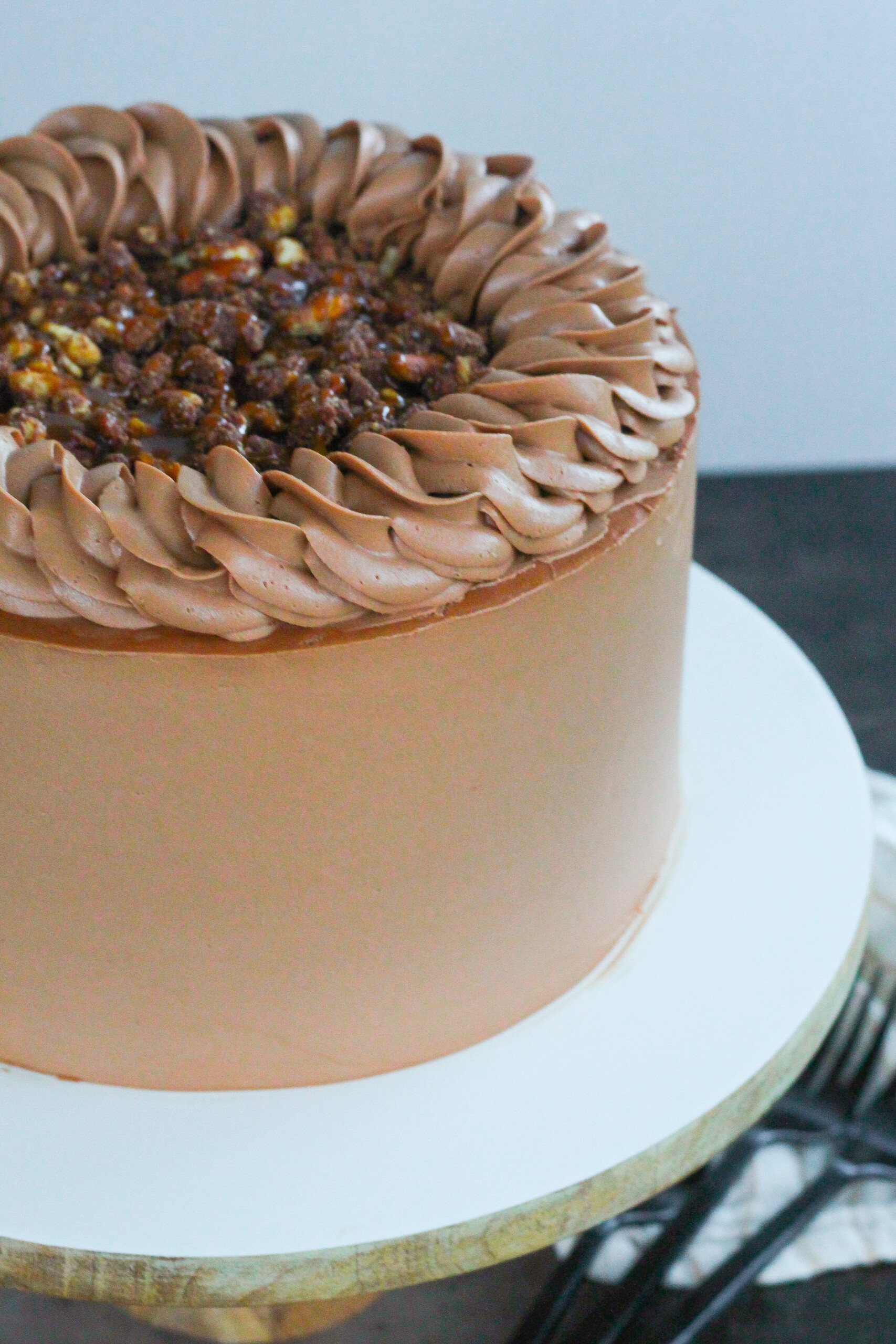 Chocolate cake on a cake stand