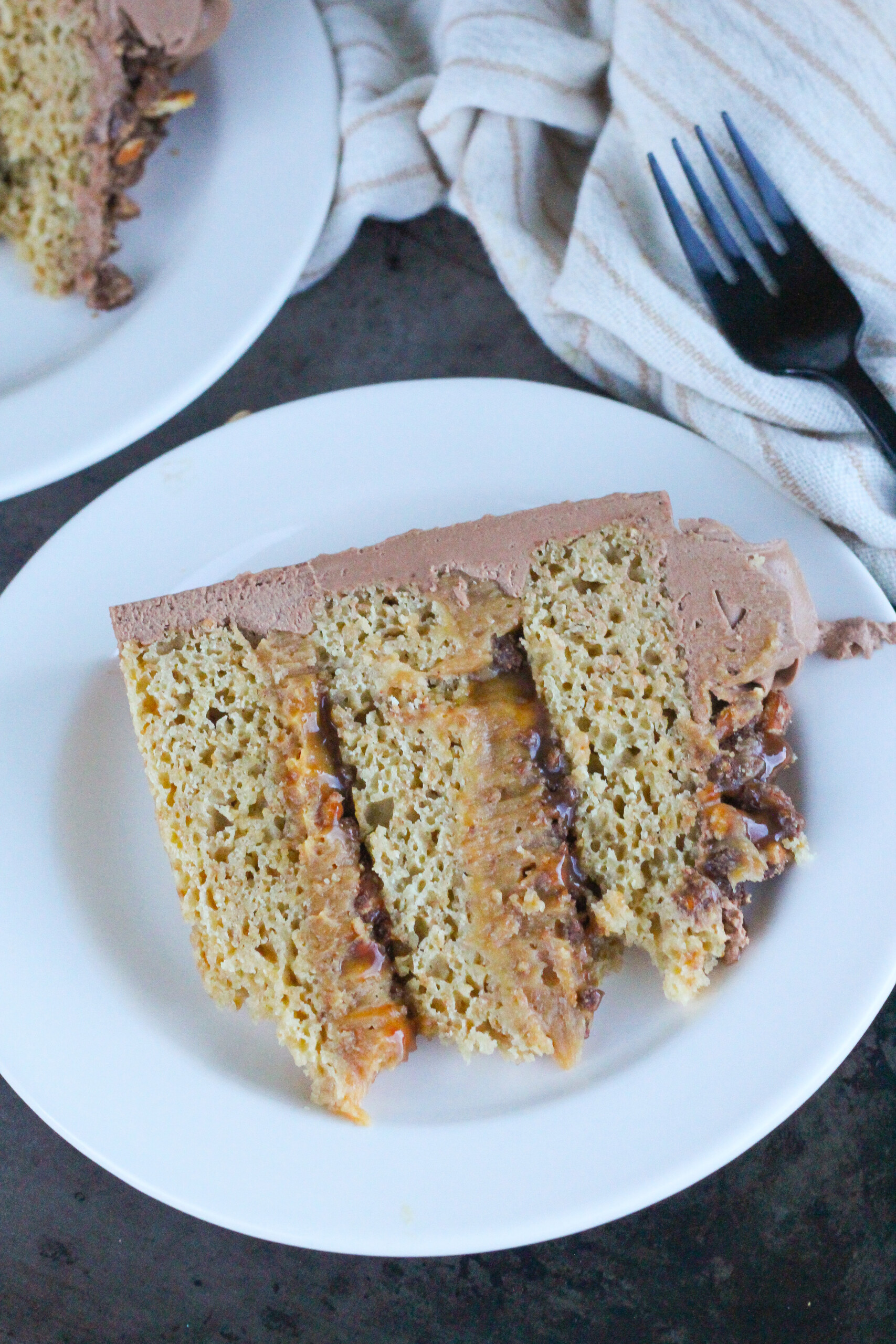 Slice of cake on a plate.