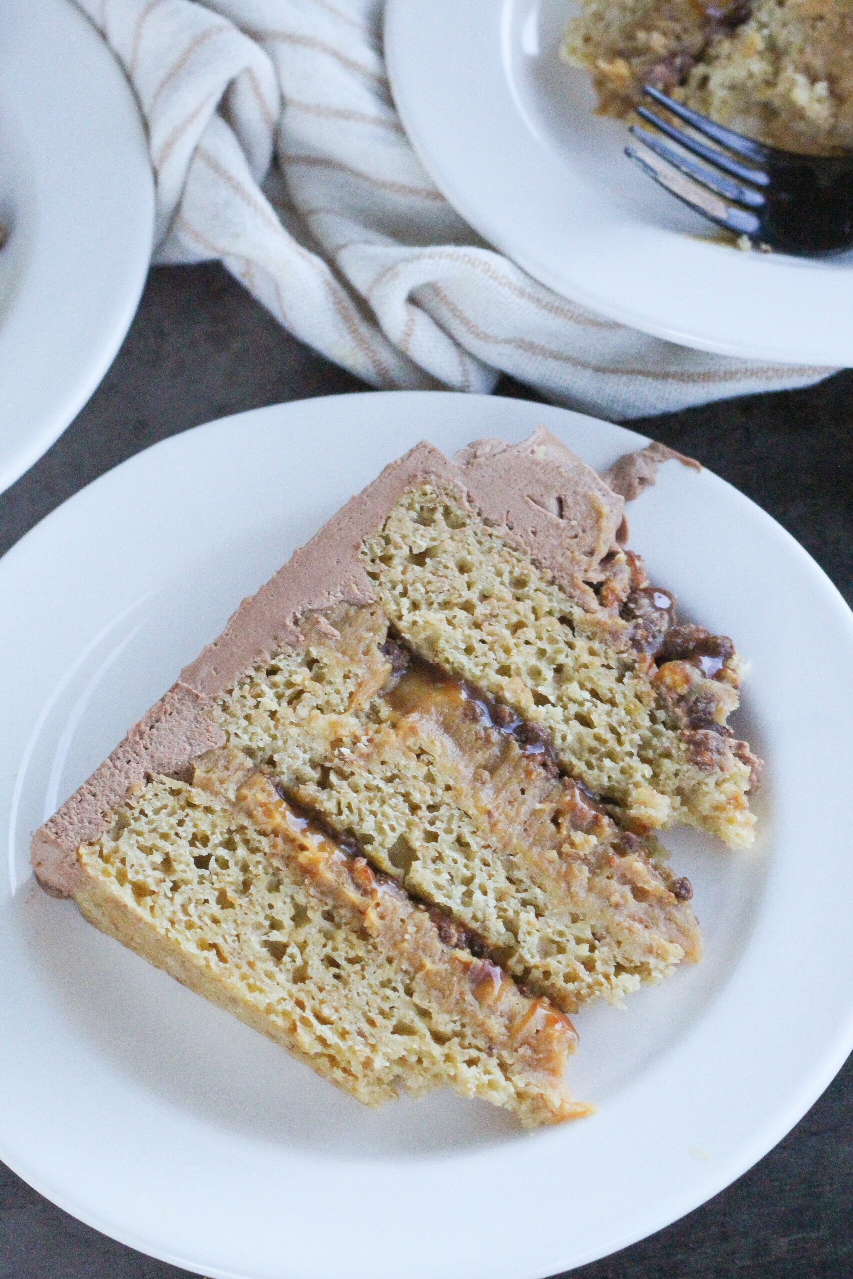 Slice of cake on a plate.