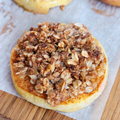 Baked apple with cinnamon oat crumble on top.