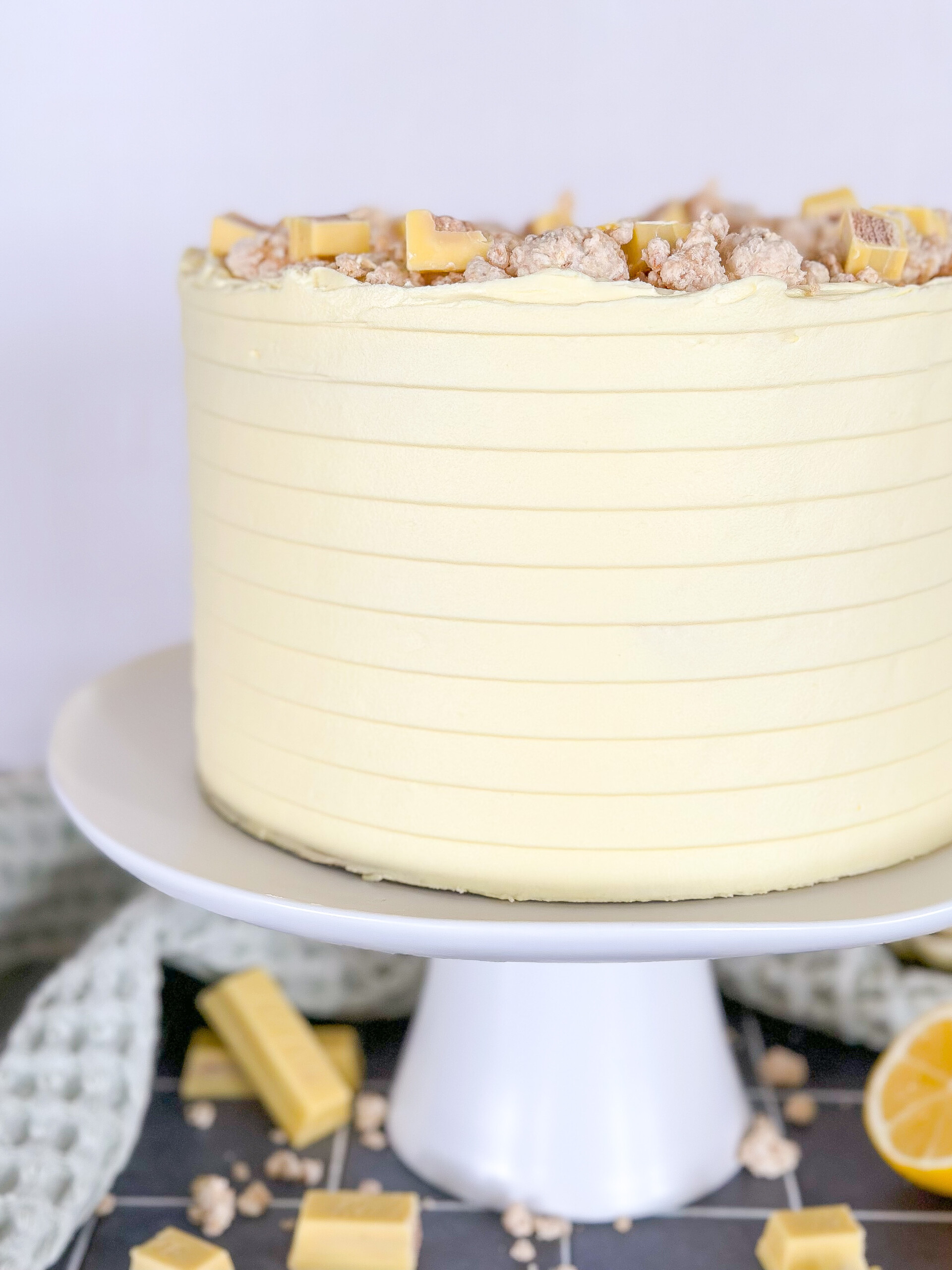 Cake on a cake stand.