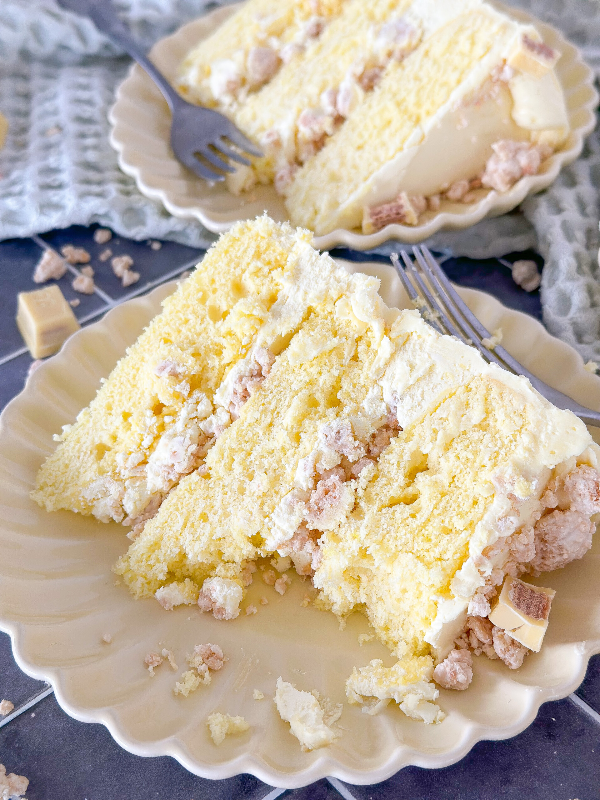 Slice of lemon cake on a plate.